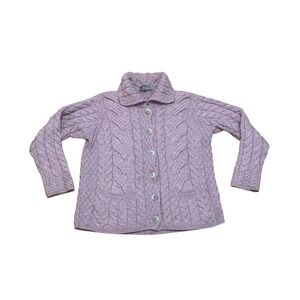 Aran Woollen Mills Women's M Lilac Pink Soft Merino Wool Cable Knit Cardigan